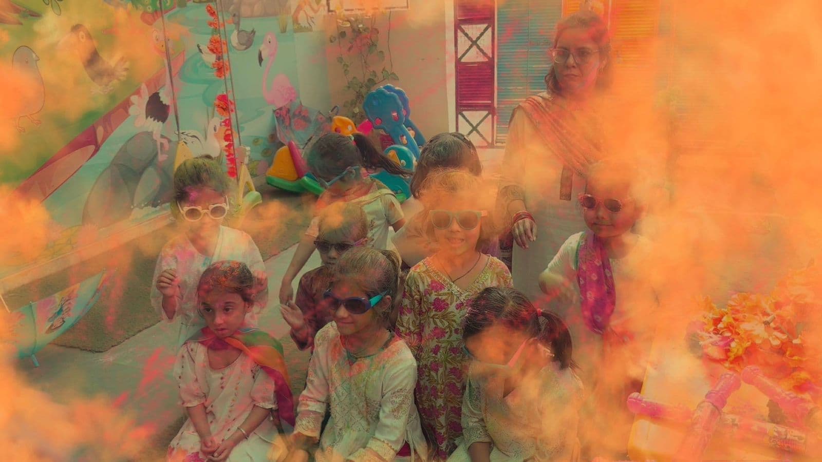 Children celebrating Holi at Kidz Safari